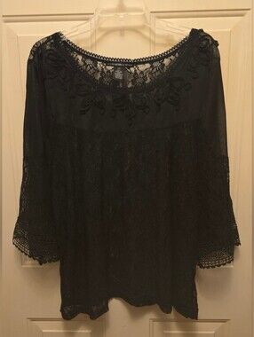 Lauren Michelle Black Floral Lace Scoop-Neck Blouse Size 2X